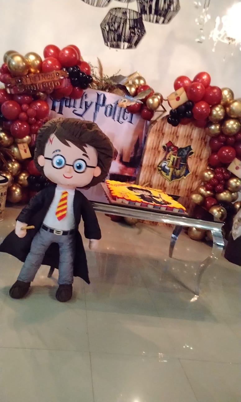 Fiesta Temática Infantil Harry Potter con Globos Dorado y Vino y Decoración Especial